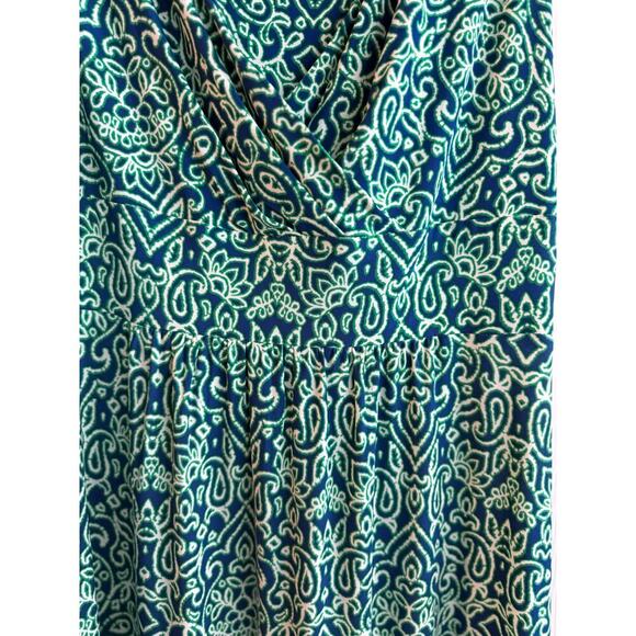 Chaps Ralph Lauren V Neck Green Blue Mandala Stretchy Maxi Dress size Medium - Picture 4 of 6